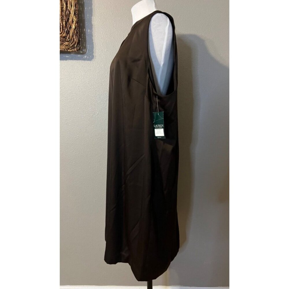 Ralph Lauren Dress 18W 18 W Brown Silky Suede Trim Sheath Career Party NWT - Picture 5 of 11